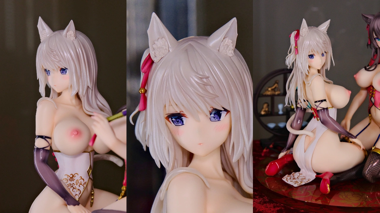 ネイティブ 魔太郎氏オリジナルイラスト チャイナドレスキャット シロネコ