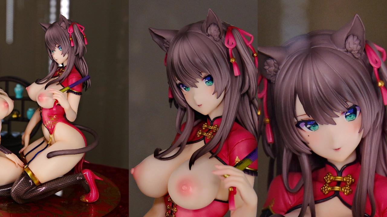 ネイティブ 魔太郎氏オリジナルイラスト チャイナドレスキャット クロネコ