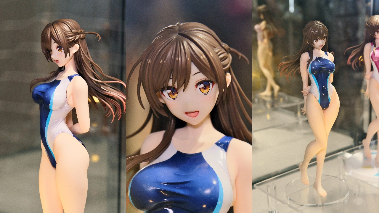 AMAKUNI 彼女、お借りします 水原千鶴 水色ラインの競泳水着Ver.